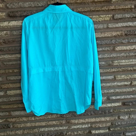 Carlisle Per Se Turquoise 100% Cotton Tunic Blouse Shirt Size 10 - Picture 5 of 6